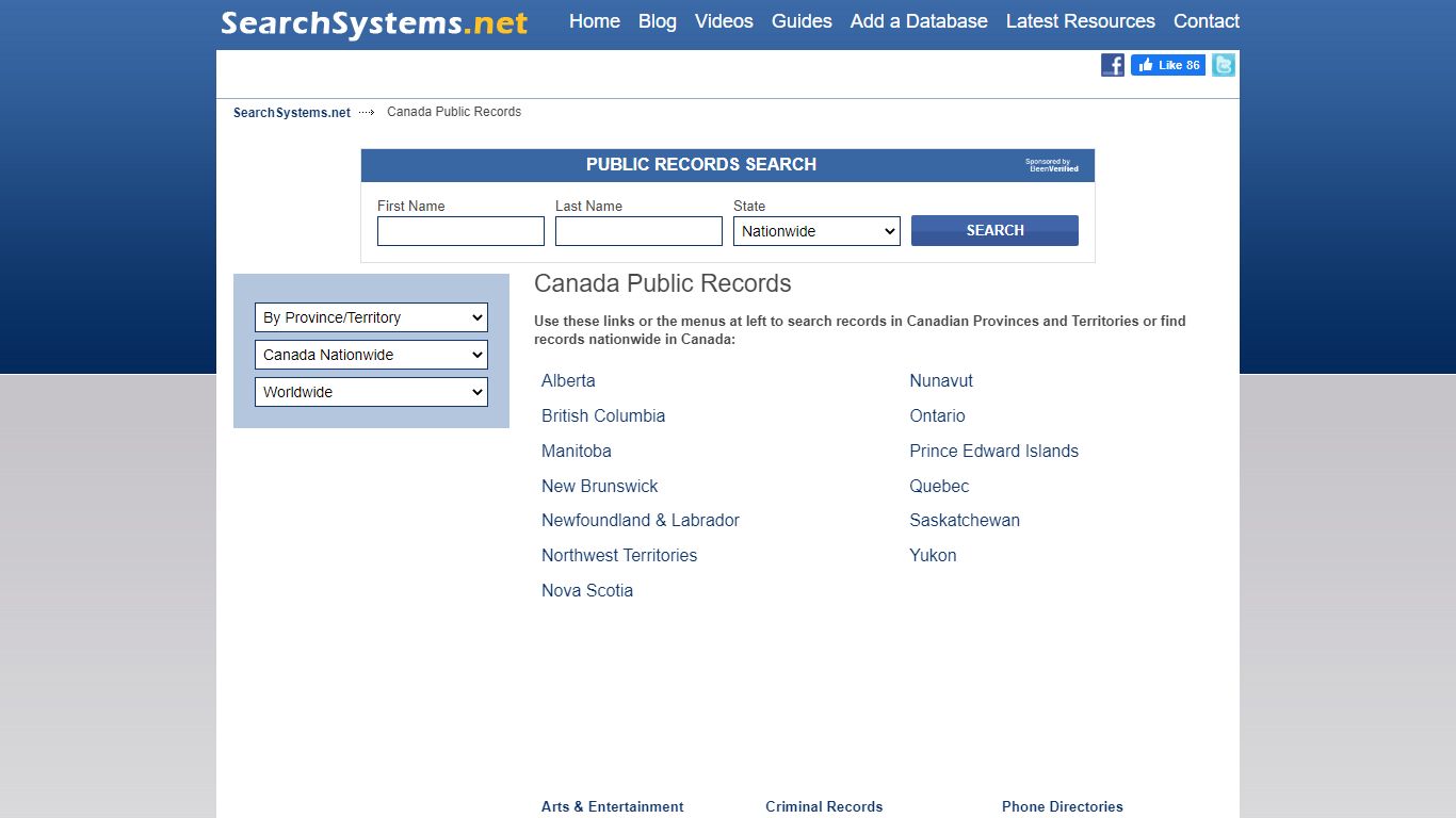 Canada Public Records Search | SearchSystems.net
